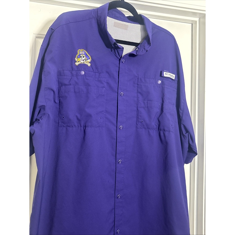 Ecu Purple Columbia Jolly Roger East Carolina Tamiami Fishing Shirt 2xl View 2